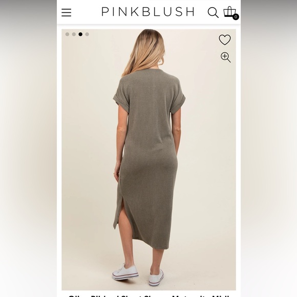 Pinkblush - Olive Ribbed Short Sleeve Maternity Dress - Picture 4 of 5